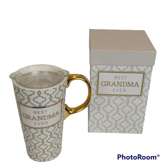 "Best Grandma Ever" Ceramic Travel Cup With Decorative Box - Picture 1 of 15